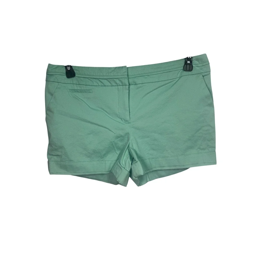 Express‎ Womens Mint Green Cuffed Chino Shorts Size 10 Cotton Stretch Mid Rise